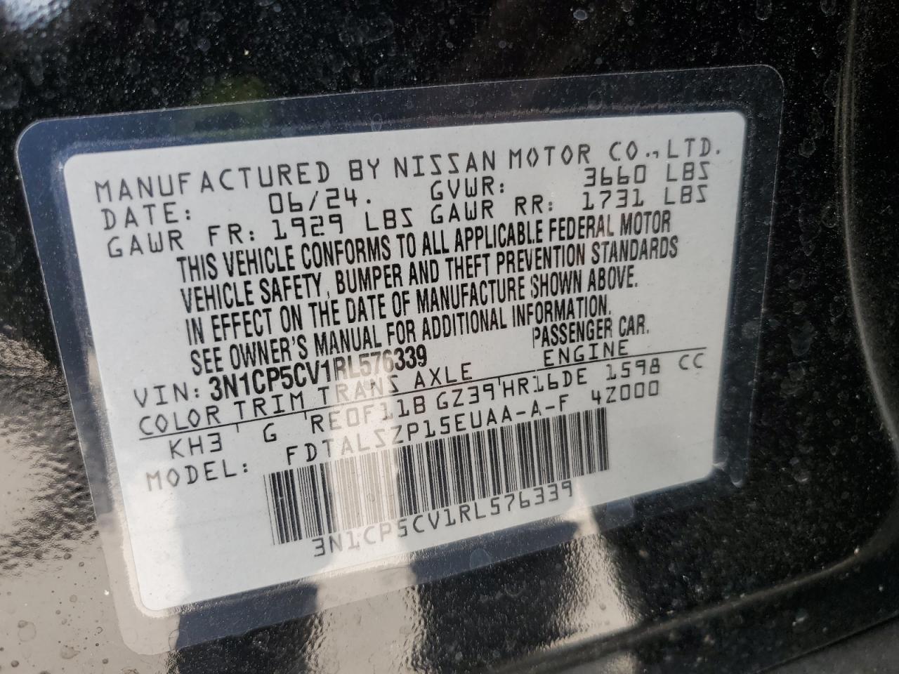 2024 Nissan Kicks Sv VIN: 3N1CP5CV1RL576339 Lot: 84807965