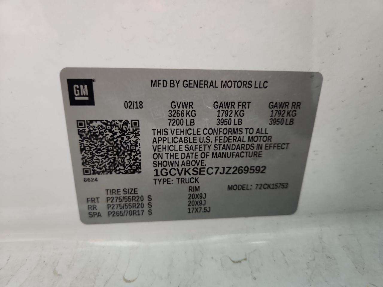 2018 Chevrolet Silverado K1500 Ltz VIN: 1GCVKSEC7JZ269592 Lot: 84894085