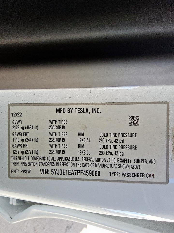 2023 Tesla Model 3 VIN: 5YJ3E1EA7PF459060 Lot: 85157475