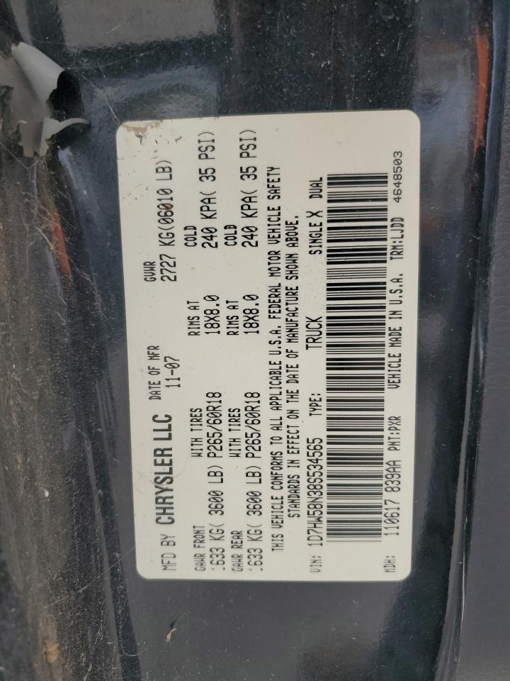 2008 Dodge Dakota Quad Laramie VIN: 1D7HW58N38S534565 Lot: 89530195
