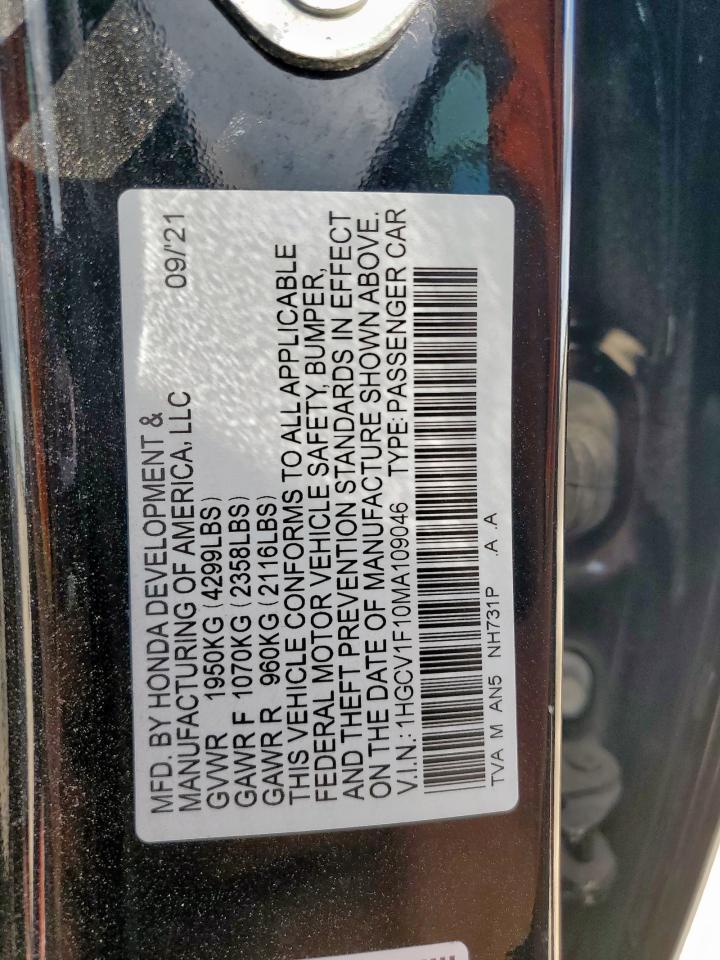 2021 Honda Accord Lx VIN: 1HGCV1F10MA109046 Lot: 82203175
