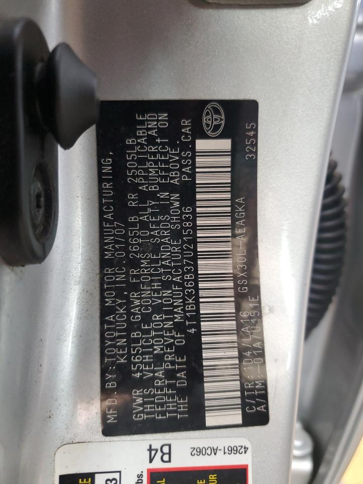 2007 Toyota Avalon Xl VIN: 4T1BK36B37U215836 Lot: 86819925