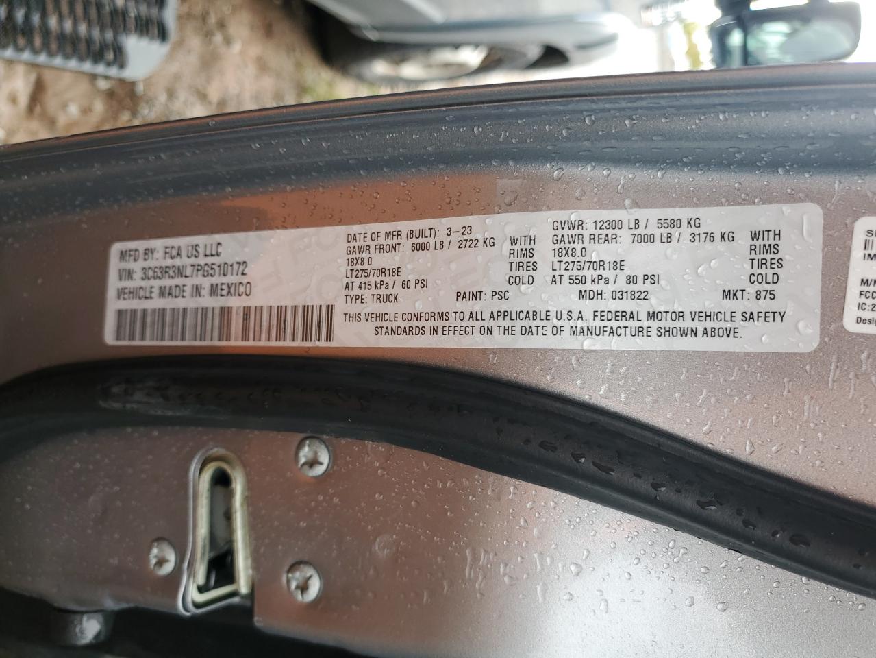 2023 Ram 3500 Longhorn VIN: 3C63R3NL7PG510172 Lot: 85649555