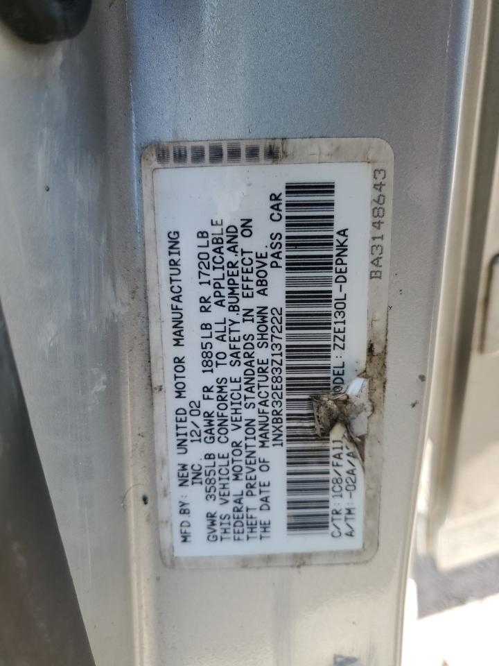 2003 Toyota Corolla Ce VIN: 1NXBR32E83Z137222 Lot: 86538035