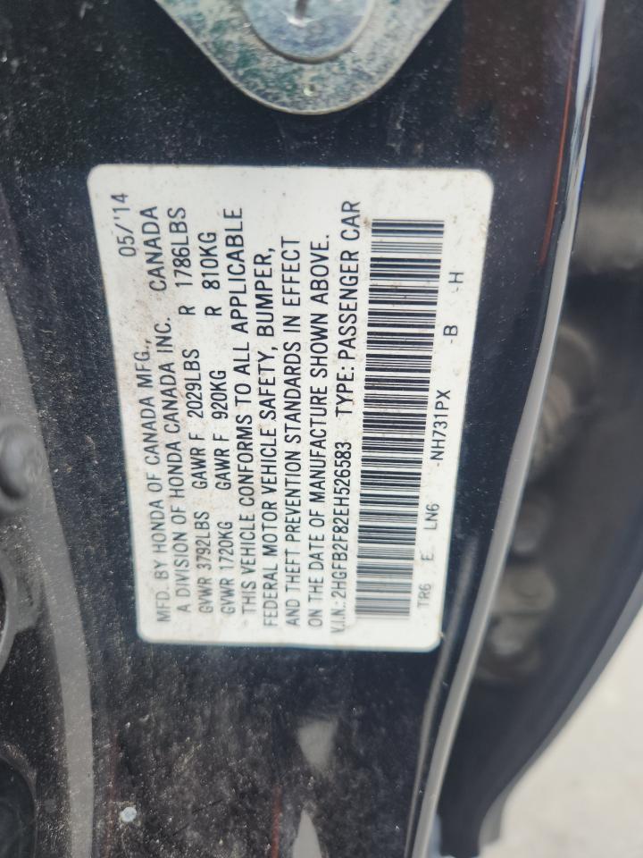 2014 Honda Civic Ex VIN: 2HGFB2F82EH526583 Lot: 85542895