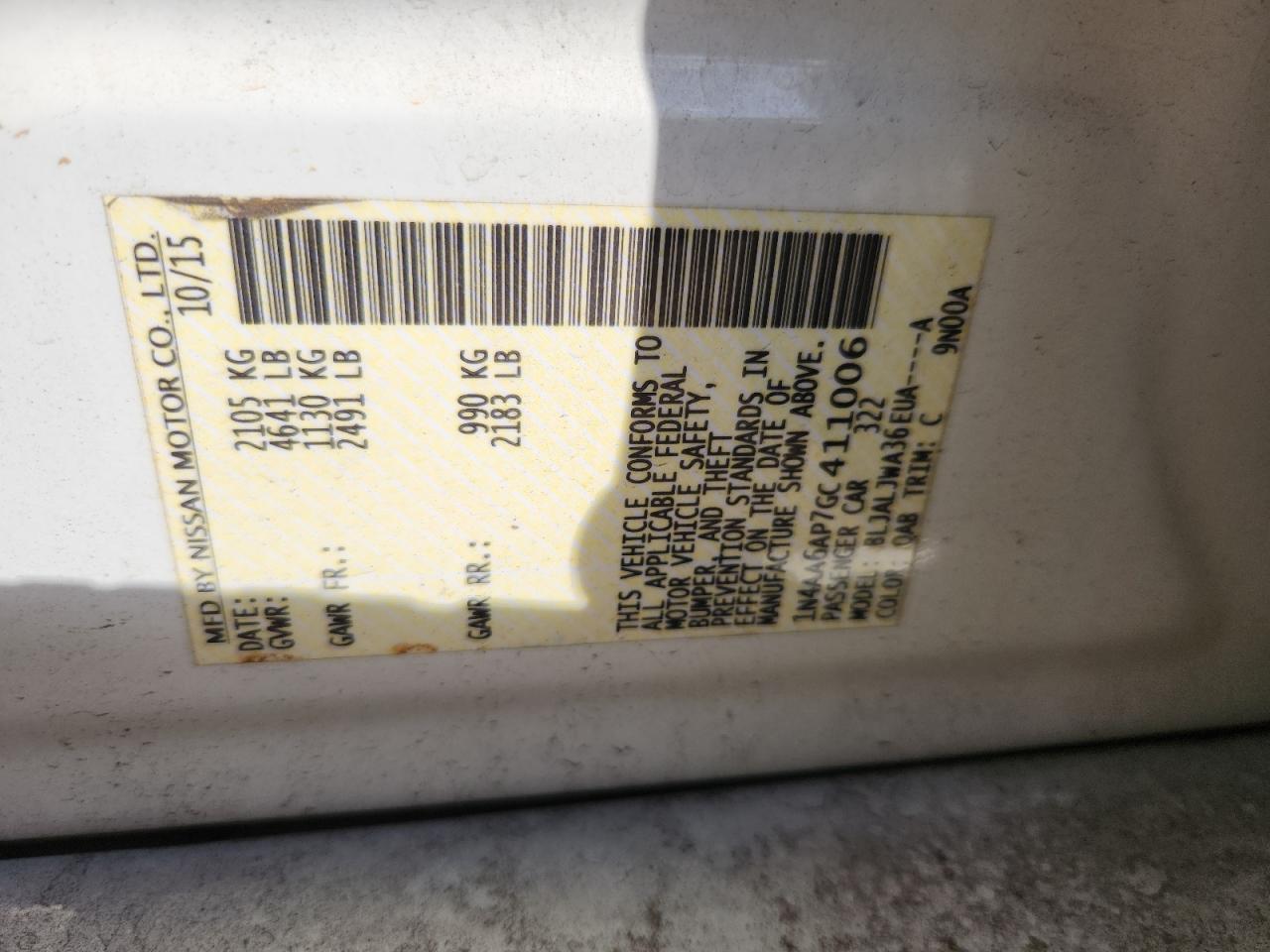 2016 Nissan Maxima 3.5S VIN: 1N4AA6AP7GC411006 Lot: 82185455