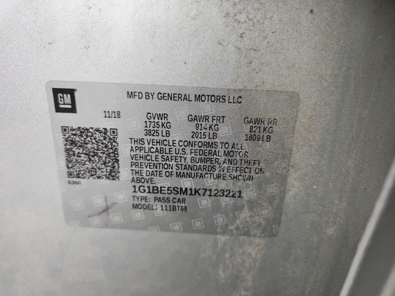 2019 Chevrolet Cruze Lt VIN: 1G1BE5SM1K7123221 Lot: 85905685