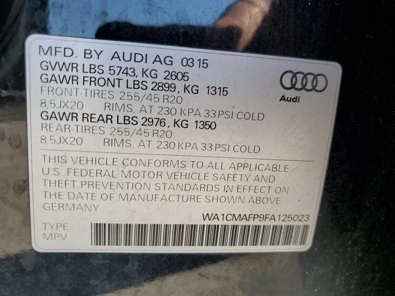 2015 Audi Q5 Tdi Premium Plus VIN: WA1CMAFP9FA125023 Lot: 84611325