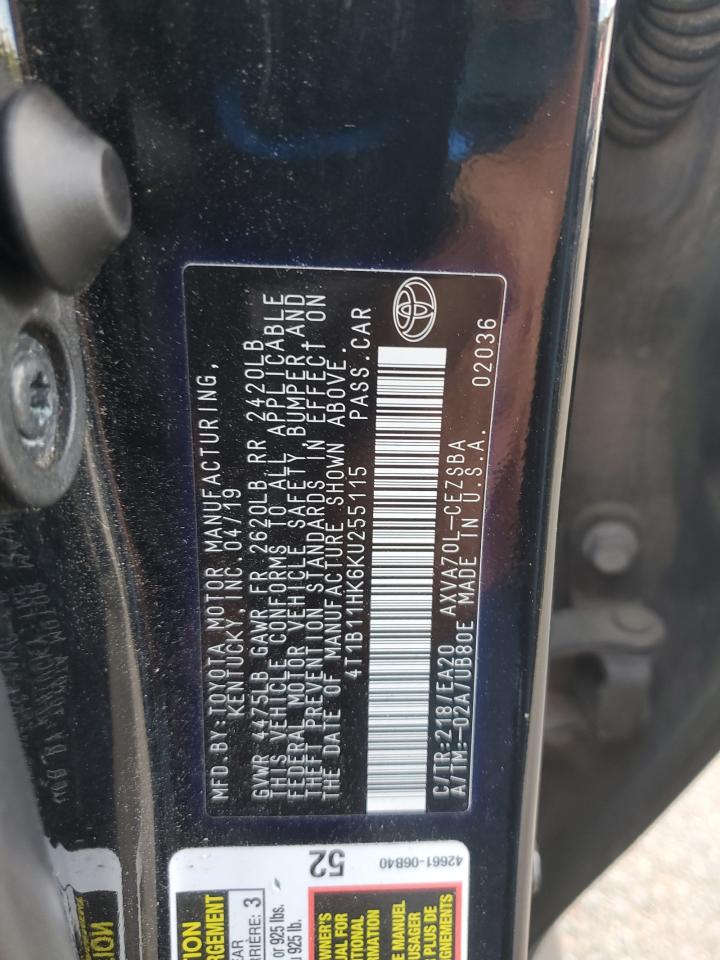 2019 Toyota Camry L VIN: 4T1B11HK6KU255115 Lot: 85488585