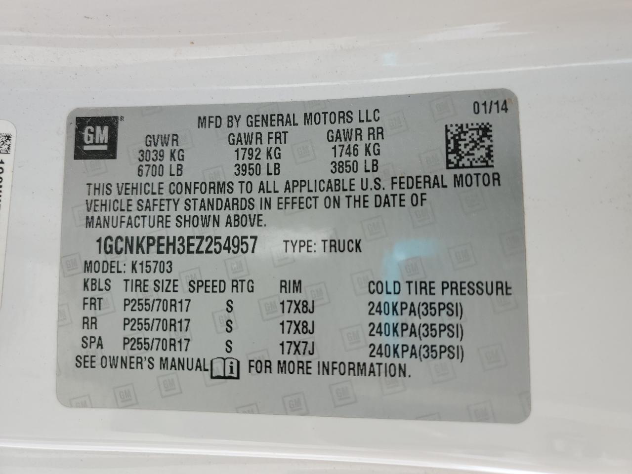 2014 Chevrolet Silverado K1500 VIN: 1GCNKPEH3EZ254957 Lot: 86229995