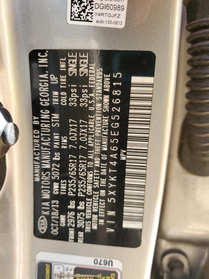 2014 Kia Sorento Lx VIN: 5XYKT4A65EG526815 Lot: 86240935