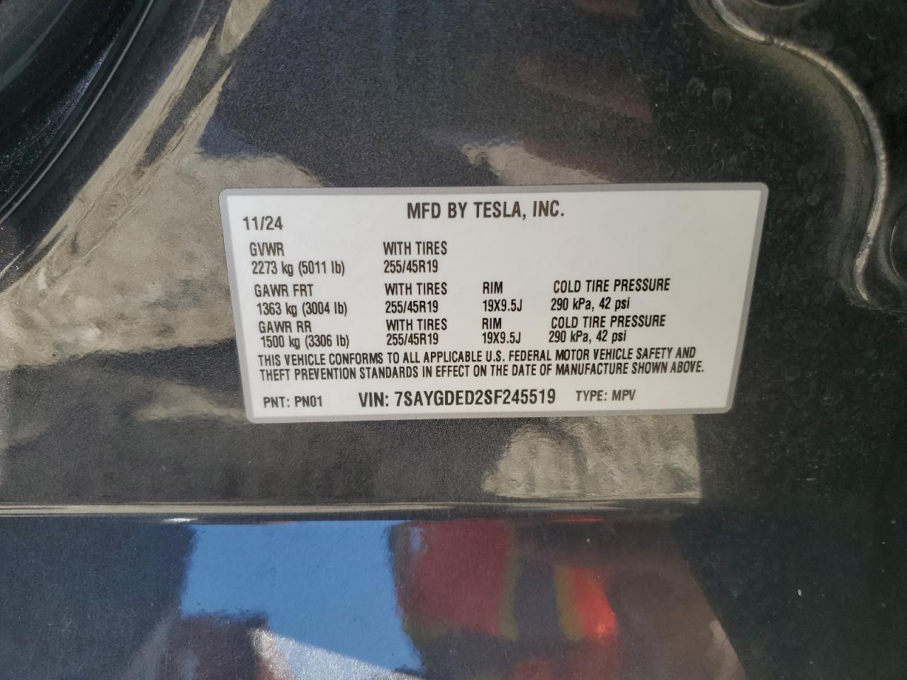 2025 Tesla Model Y VIN: 7SAYGDED2SF245519 Lot: 86227805