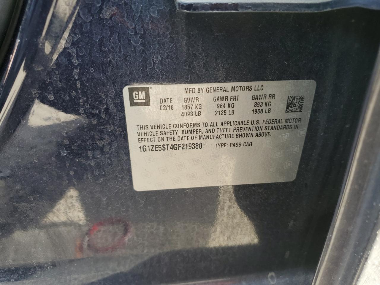 2016 Chevrolet Malibu Lt VIN: 1G1ZE5ST4GF219380 Lot: 84954405