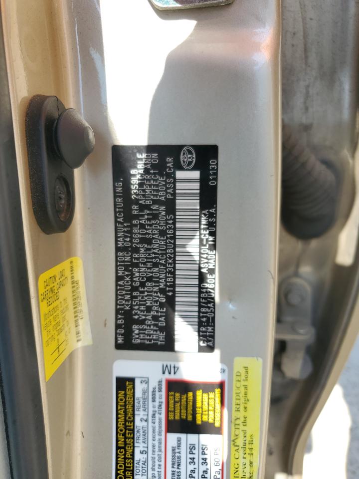2011 Toyota Camry Base VIN: 4T1BF3EK2BU216345 Lot: 84607685