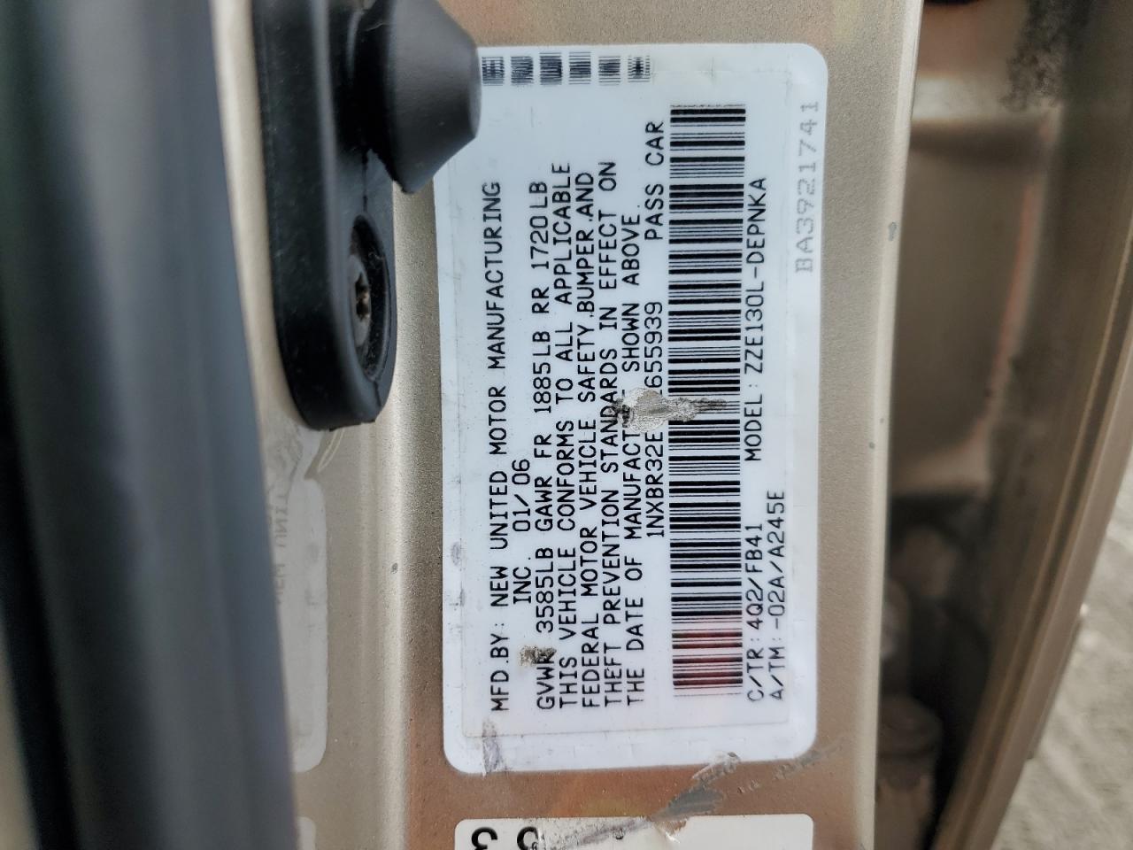 2006 Toyota Corolla Ce VIN: 1NXBR32E76Z655939 Lot: 85155855