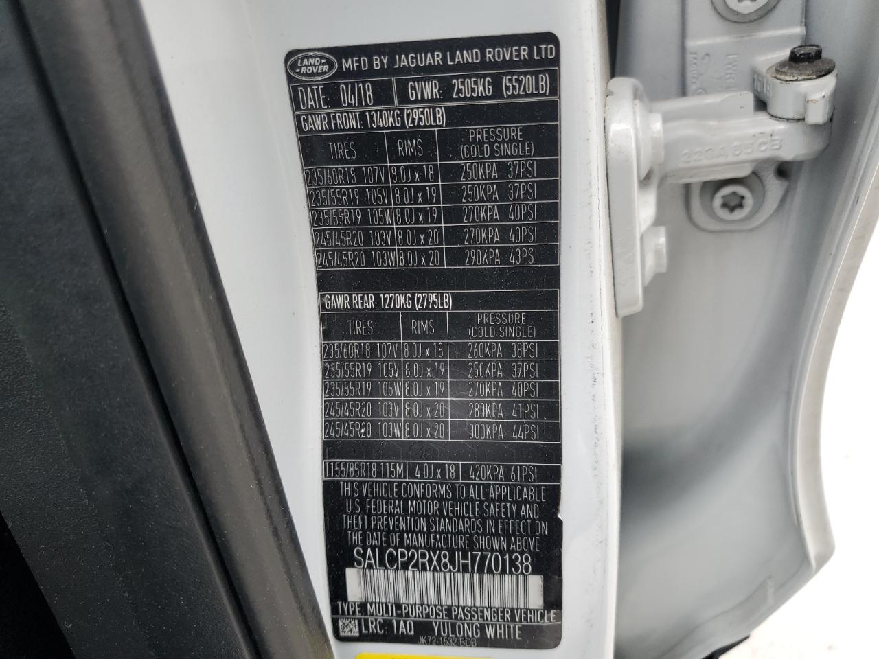 2018 Land Rover Discovery Sport Se VIN: SALCP2RX8JH770138 Lot: 86141515