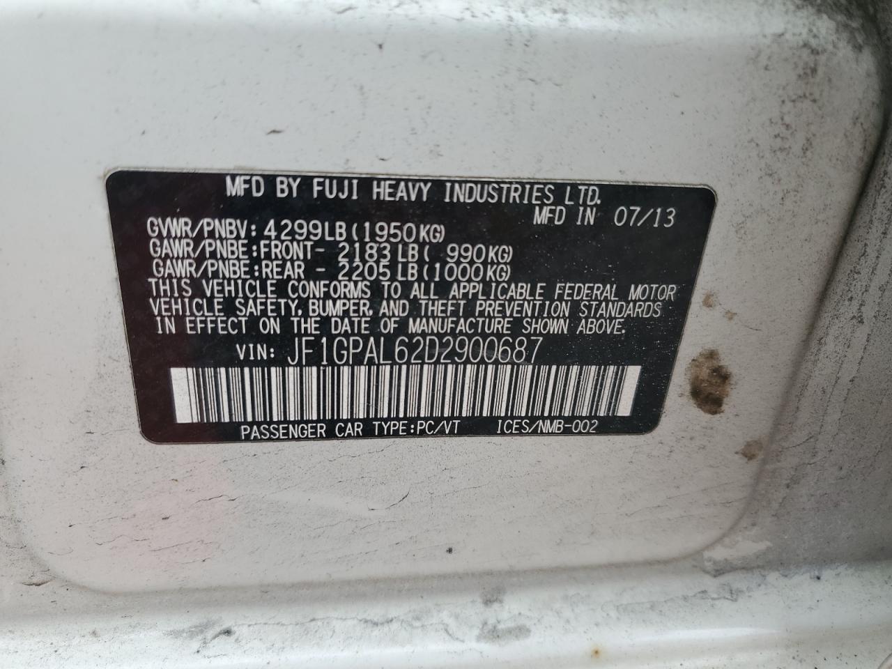 2013 Subaru Impreza Sport Premium VIN: JF1GPAL62D2900687 Lot: 86507795