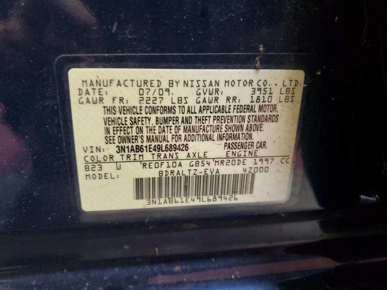 2009 Nissan Sentra 2.0 VIN: 3N1AB61E49L689426 Lot: 85499195