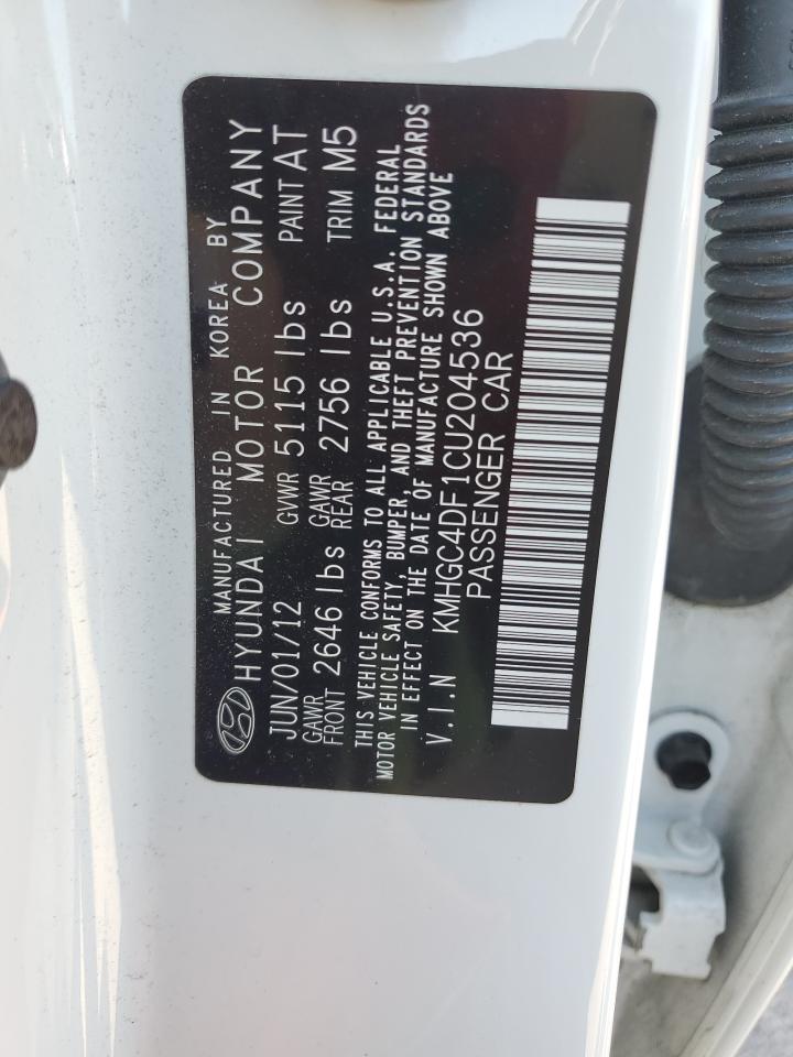 2012 Hyundai Genesis 4.6L VIN: KMHGC4DF1CU204536 Lot: 82448945