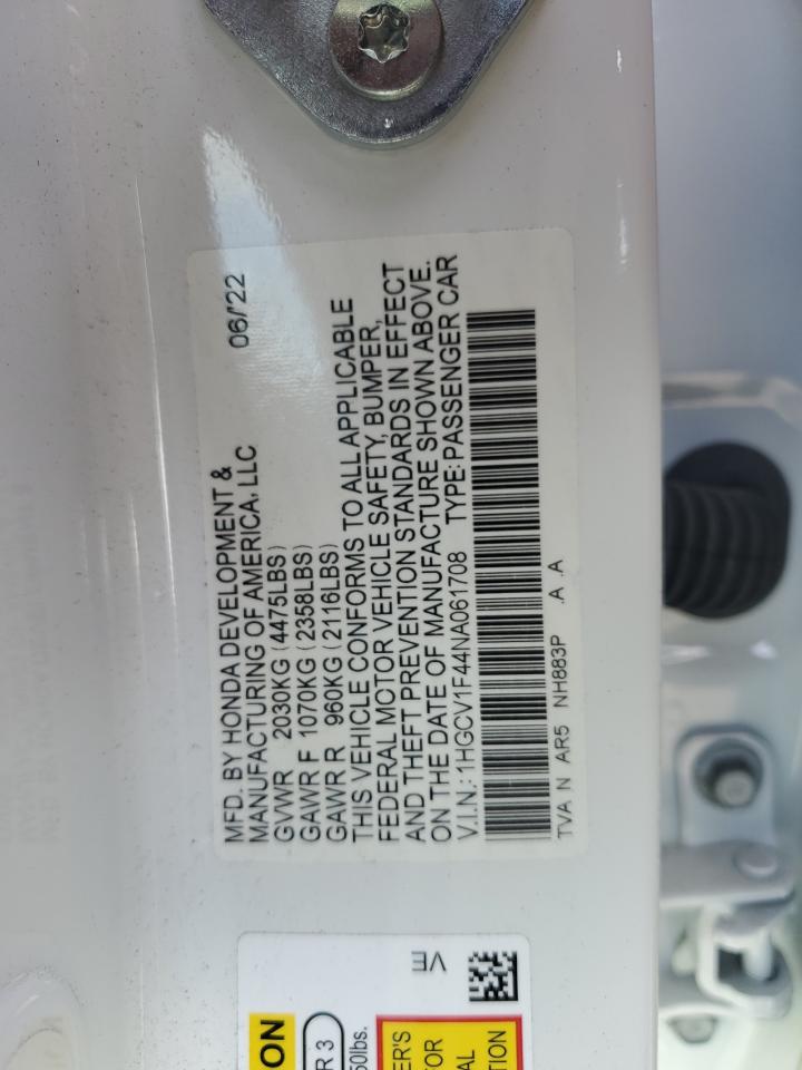 2022 Honda Accord Sport Se VIN: 1HGCV1F44NA061708 Lot: 85373125
