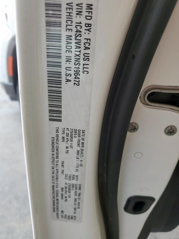 2022 Jeep Wagoneer Series I VIN: 1C4SJVATXNS196472 Lot: 85273455