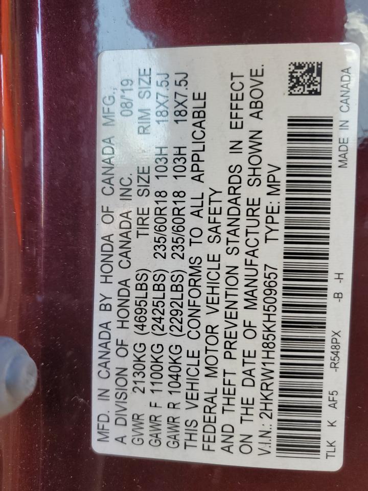 2019 Honda Cr-V Exl VIN: 2HKRW1H85KH509657 Lot: 90017285