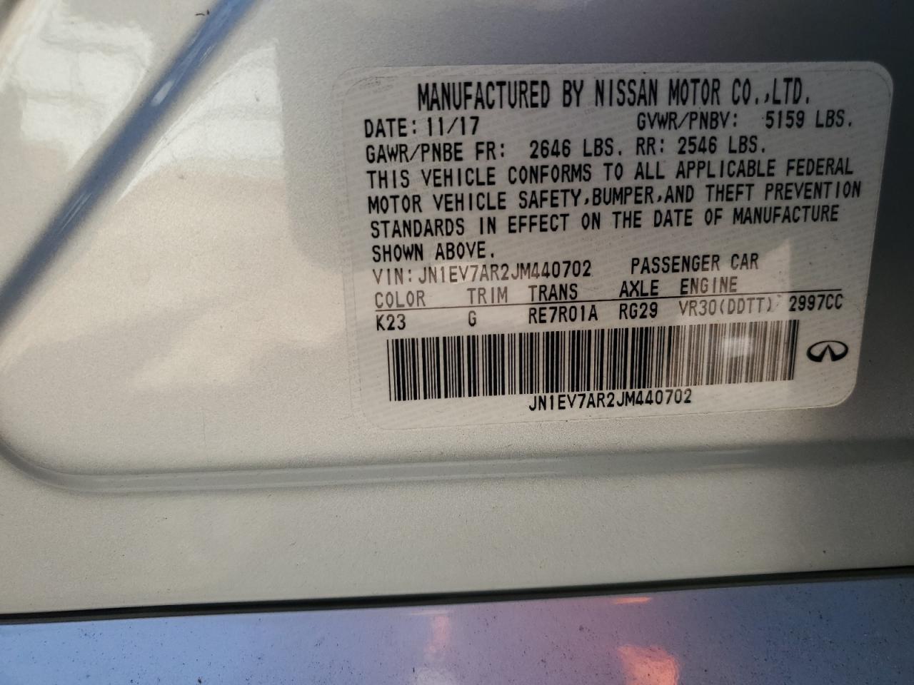 2018 Infiniti Q50 Luxe VIN: JN1EV7AR2JM440702 Lot: 82766605