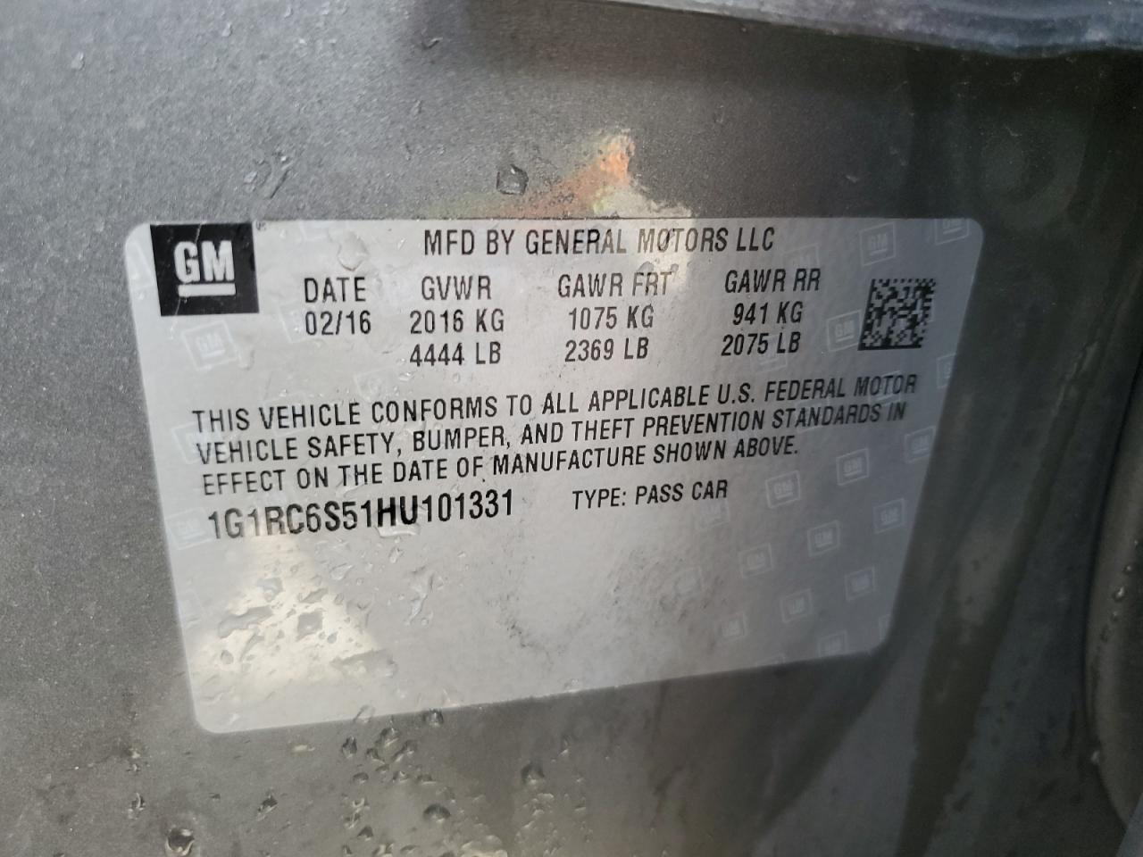 2017 Chevrolet Volt Lt VIN: 1G1RC6S51HU101331 Lot: 81971095