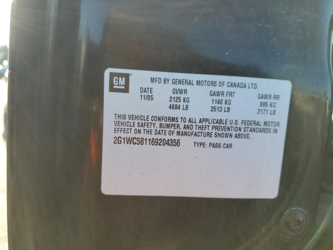 2006 Chevrolet Impala Lt VIN: 2G1WC581169204356 Lot: 84060995