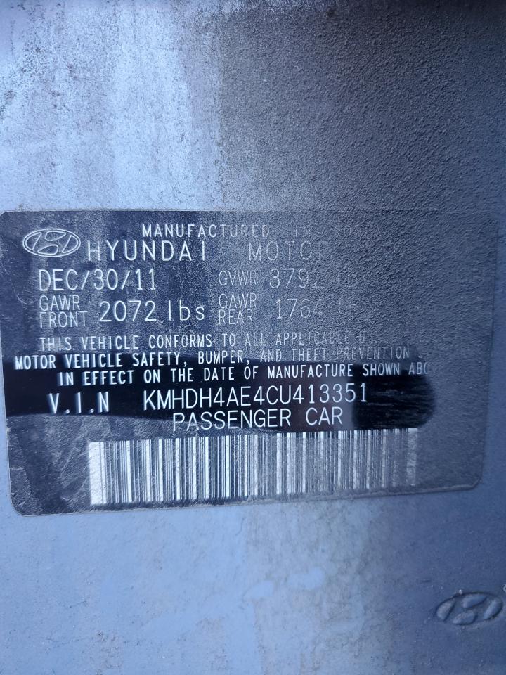 2012 Hyundai Elantra Gls VIN: KMHDH4AE4CU413351 Lot: 85865425