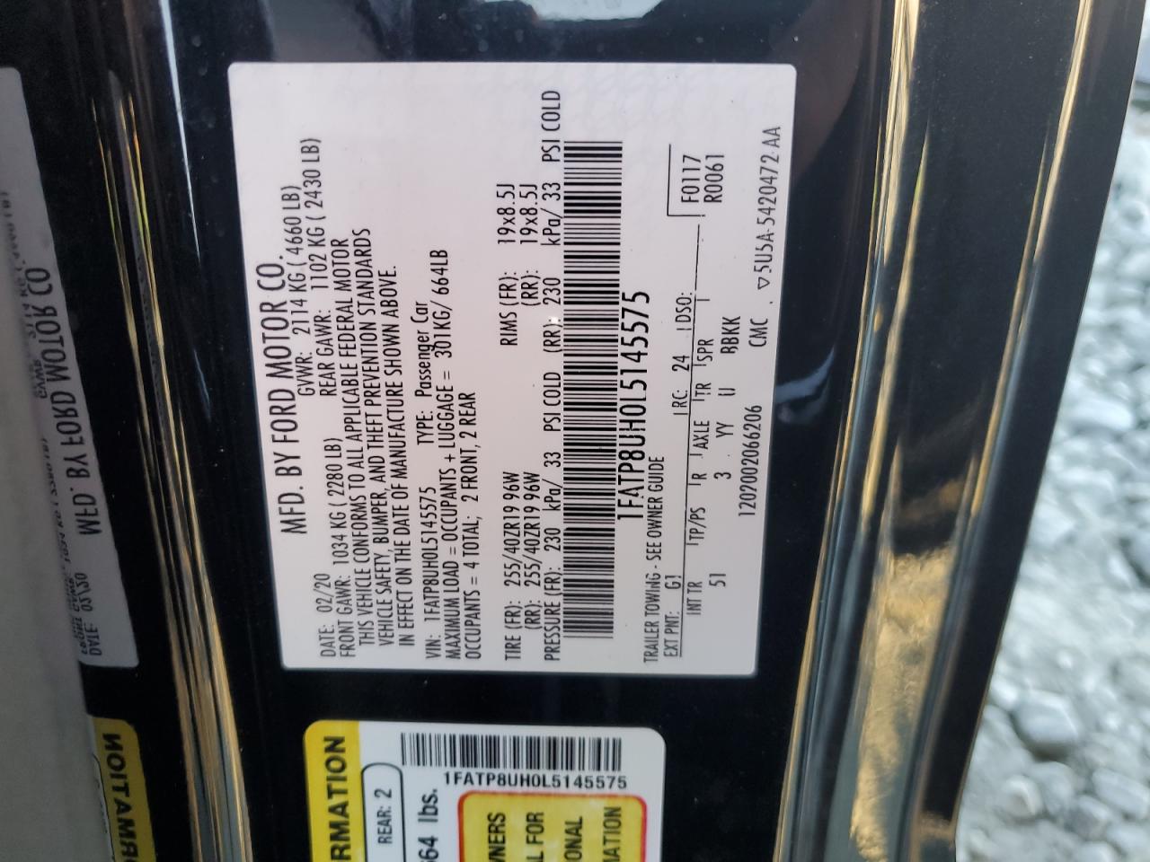 2020 Ford Mustang VIN: 1FATP8UH0L5145575 Lot: 82734405