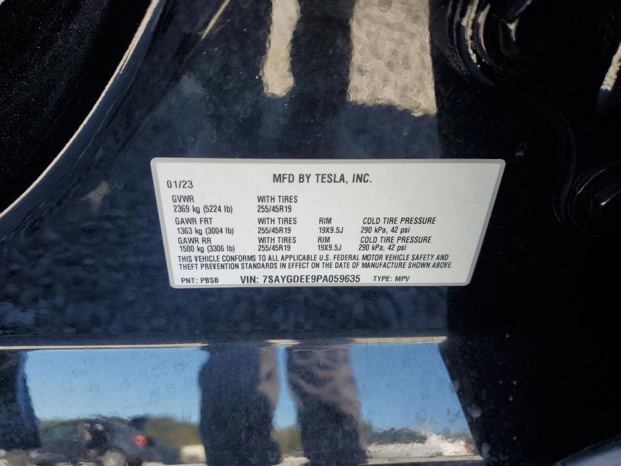 2023 Tesla Model Y VIN: 7SAYGDEE9PA059635 Lot: 86151595