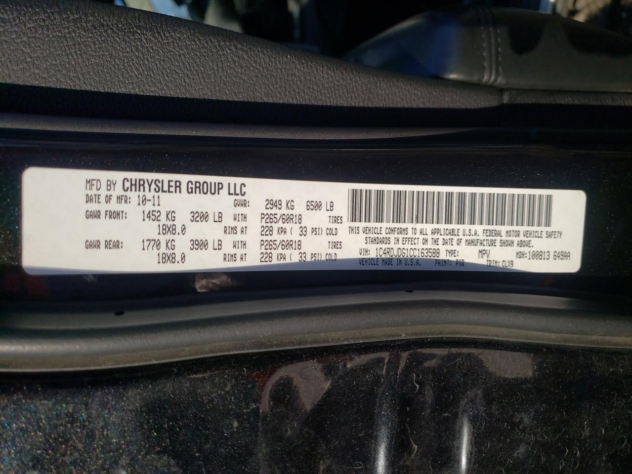 2012 Dodge Durango Crew VIN: 1C4RDJDG1CC163588 Lot: 81885615