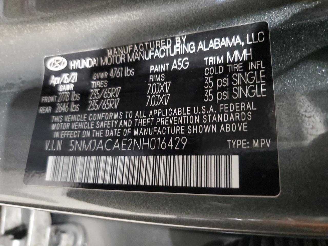 2022 Hyundai Tucson Se VIN: 5NMJACAE2NH016429 Lot: 81952195