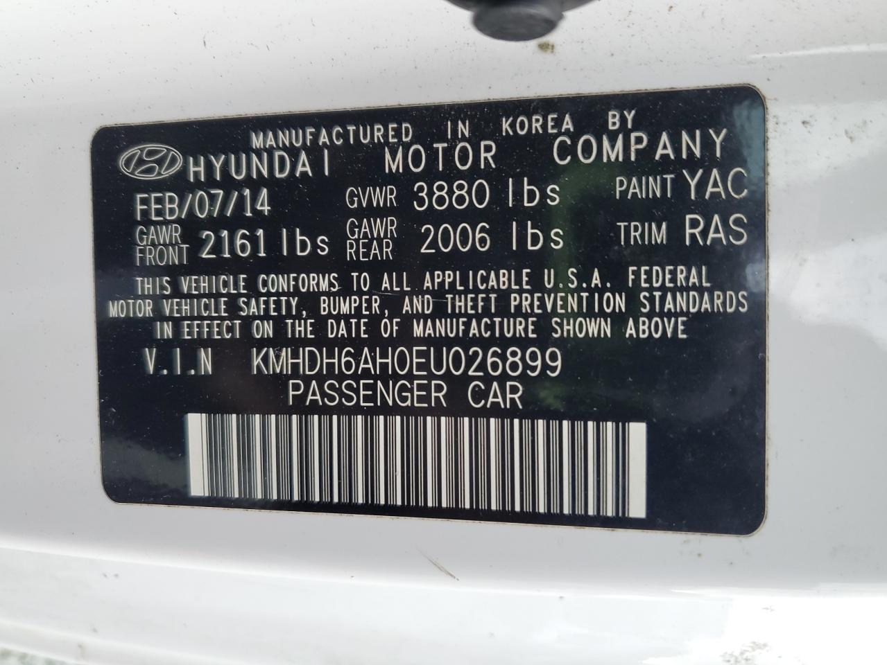 2014 Hyundai Elantra Coupe Gs VIN: KMHDH6AH0EU026899 Lot: 82346565