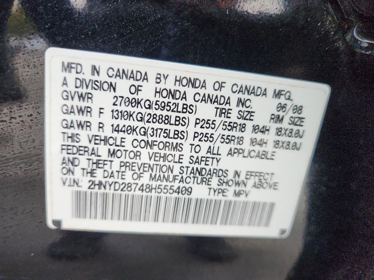 2008 Acura Mdx Sport VIN: 2HNYD28748H555409 Lot: 85295175