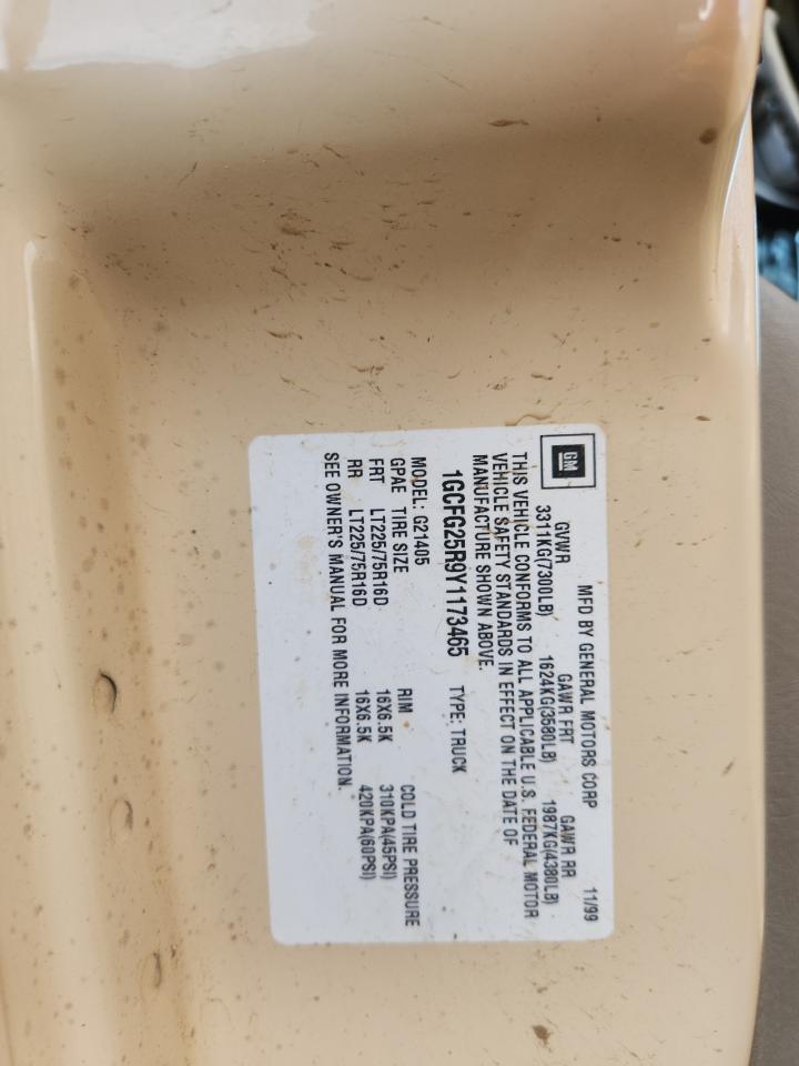 2000 Chevrolet Express G2500 VIN: 1GCFG25R9Y1173465 Lot: 89526515