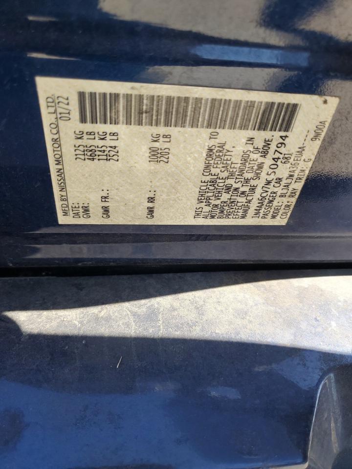 2022 Nissan Maxima Sv VIN: 1N4AA6CV7NC504794 Lot: 87298245