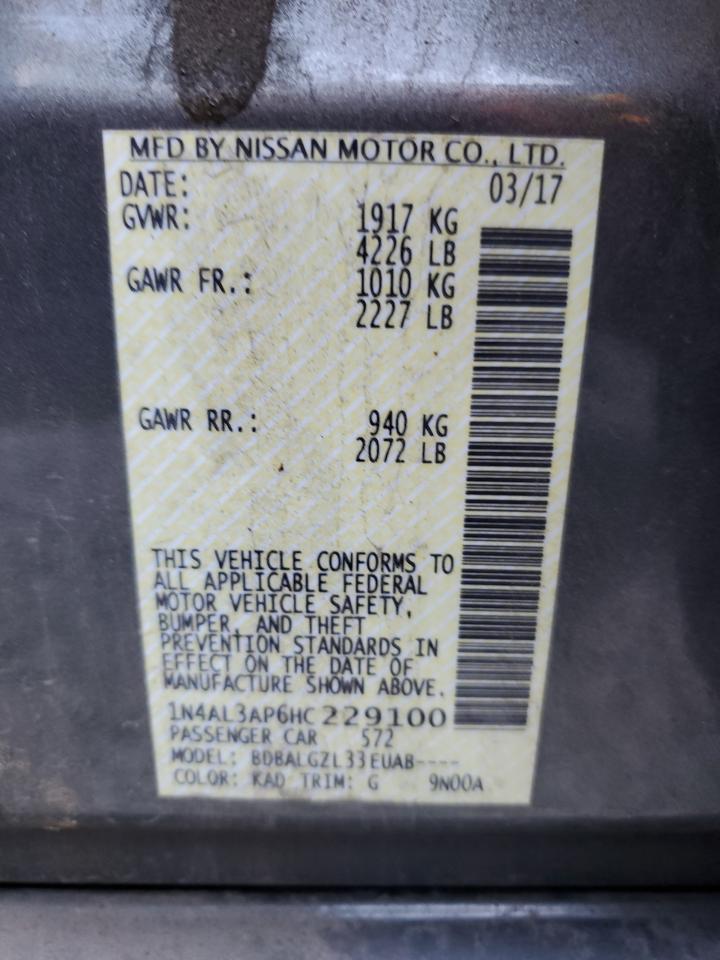 2017 Nissan Altima 2.5 VIN: 1N4AL3AP6HC229100 Lot: 86233425