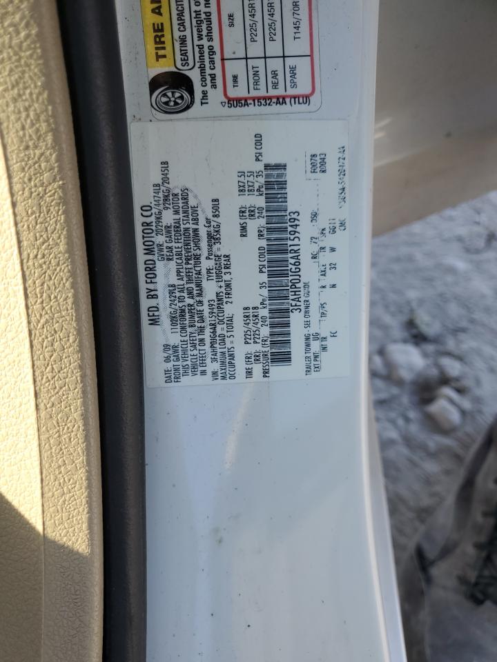 2010 Ford Fusion Sel VIN: 3FAHP0JG6AR159493 Lot: 86895985