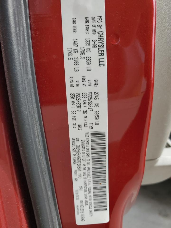 2008 Dodge Grand Caravan Sxt VIN: 2D8HN54X68R720804 Lot: 84906995