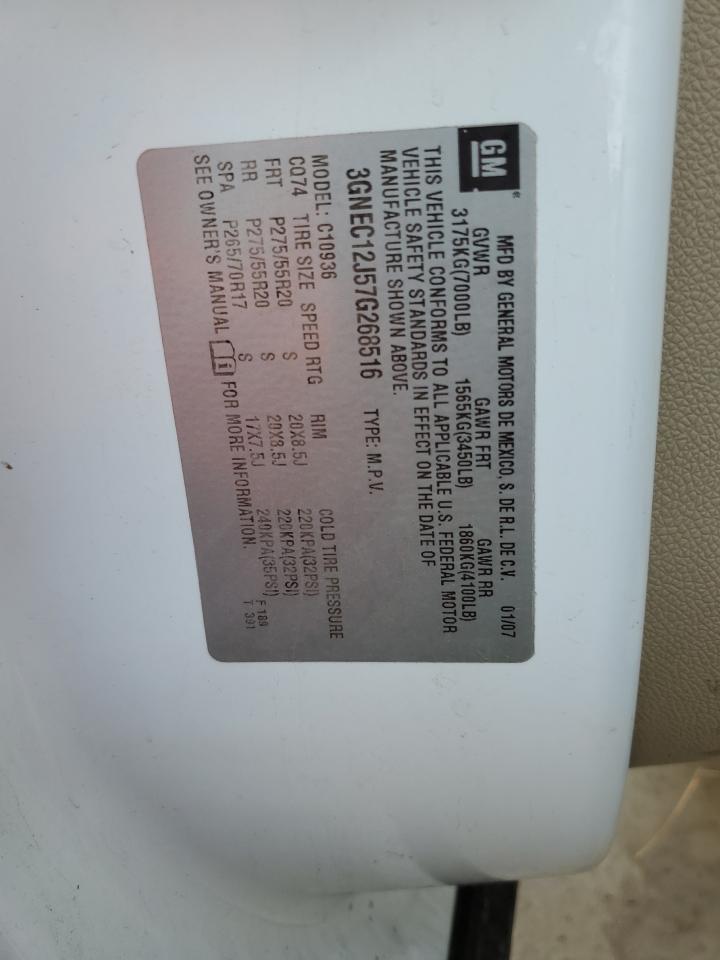 2007 Chevrolet Avalanche C1500 VIN: 3GNEC12J57G268516 Lot: 89442165