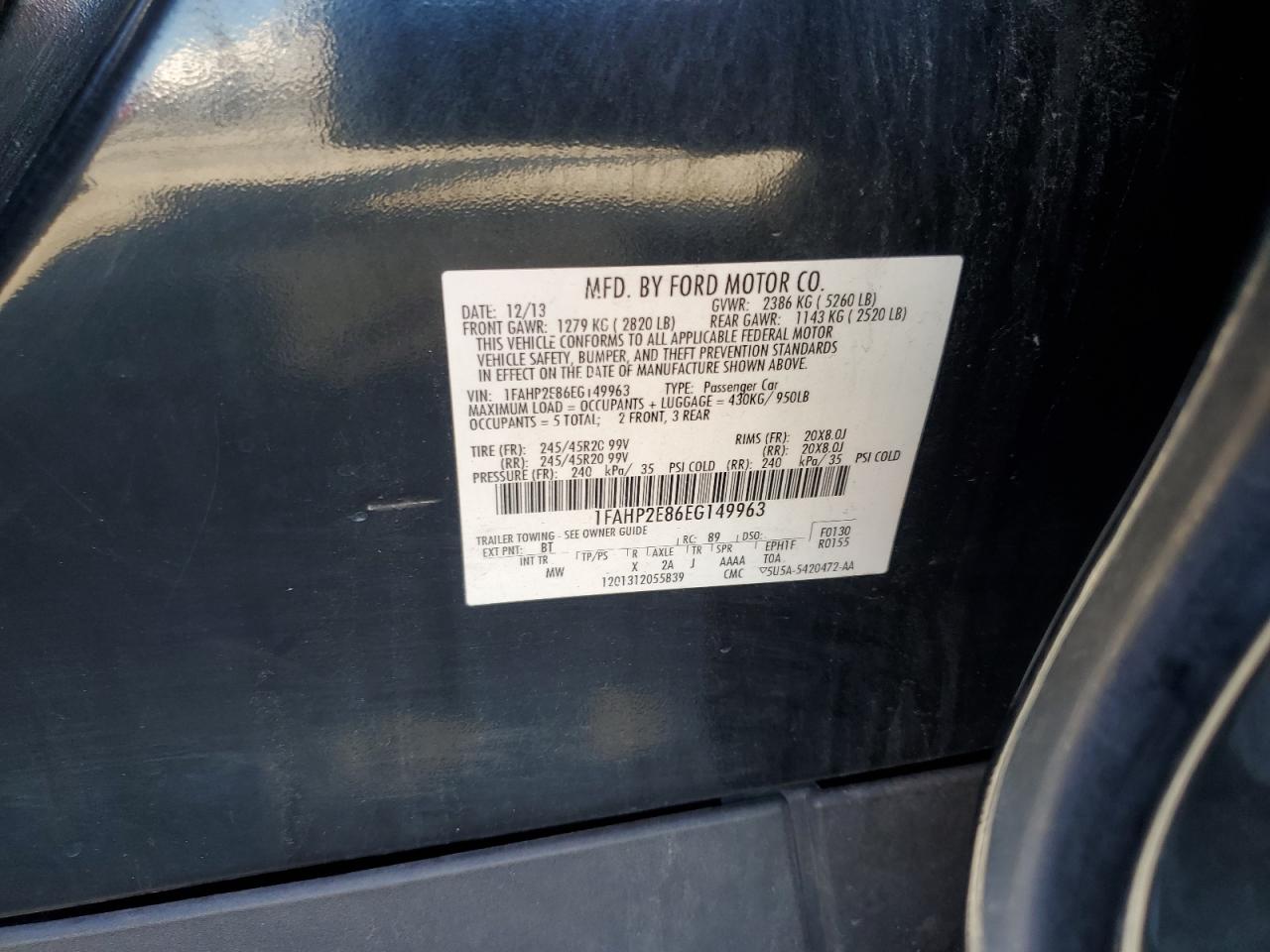 2014 Ford Taurus Sel VIN: 1FAHP2E86EG149963 Lot: 85831615