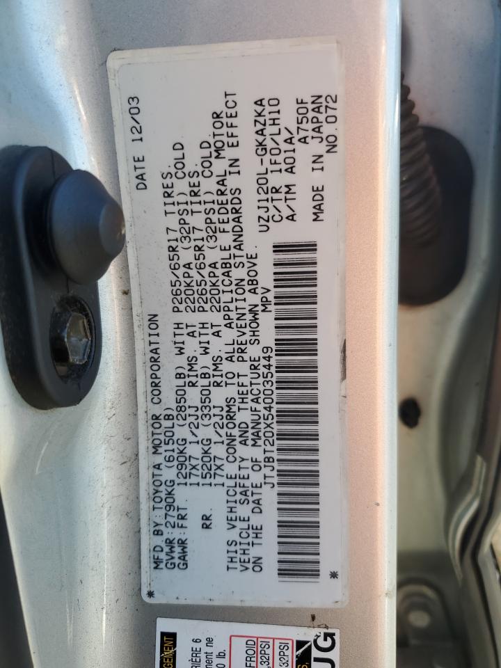 2004 Lexus Gx 470 VIN: JTJBT20X540035449 Lot: 86255935