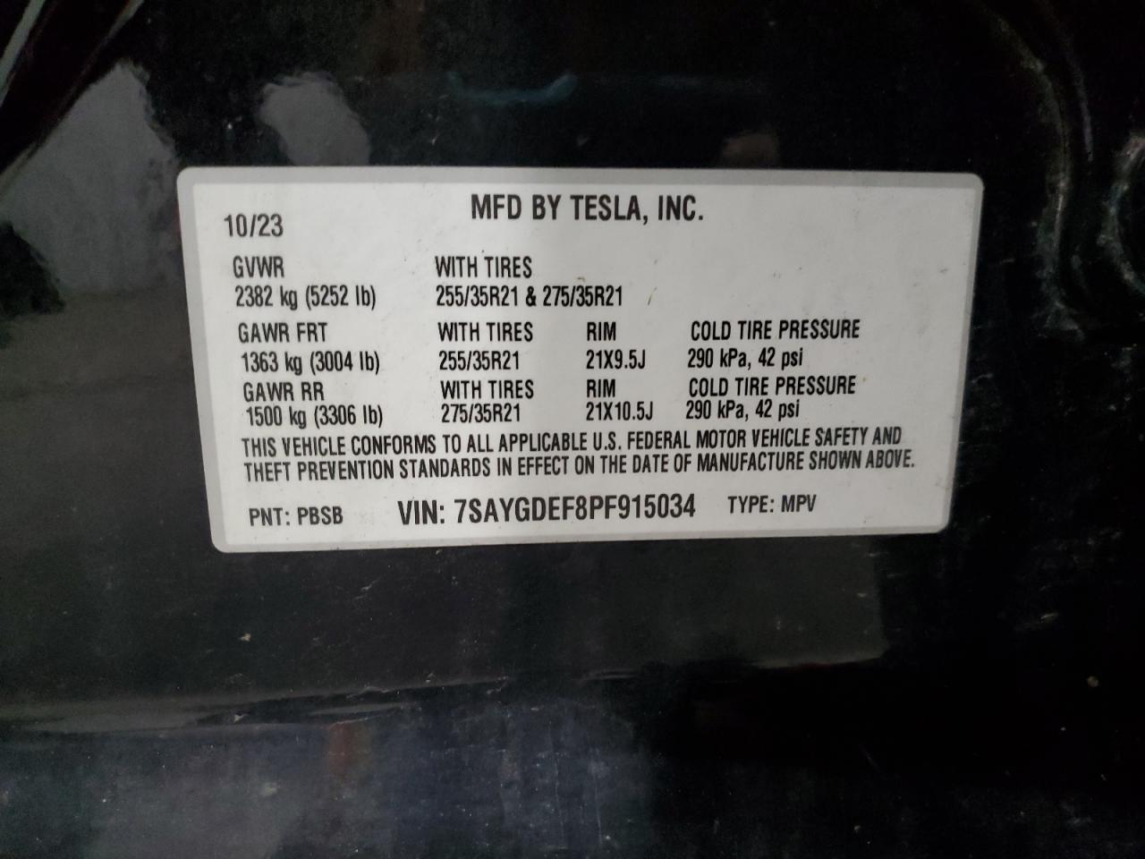 2023 Tesla Model Y VIN: 7SAYGDEF8PF915034 Lot: 86440595