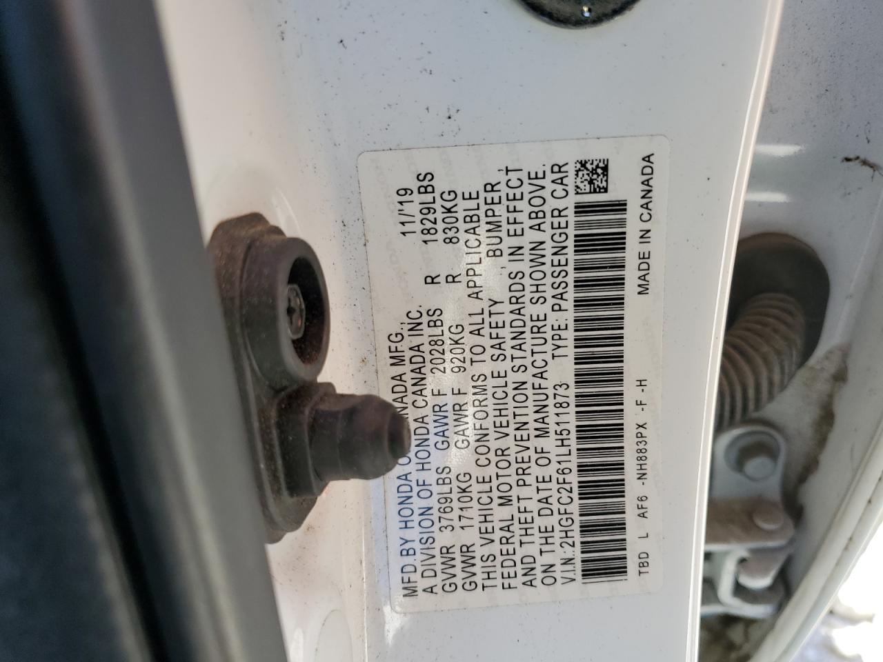 2020 Honda Civic Lx VIN: 2HGFC2F61LH511873 Lot: 86604255