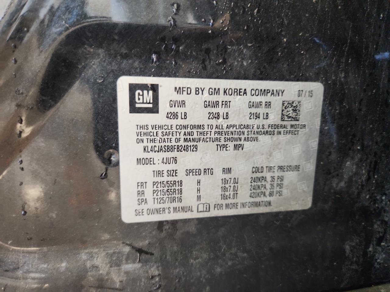 2015 Buick Encore VIN: KL4CJASB8FB248129 Lot: 81947065