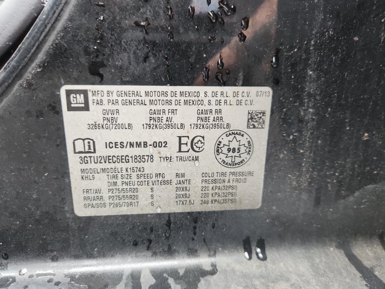 2014 GMC Sierra K1500 Slt VIN: 3GTU2VEC6EG183578 Lot: 86166645