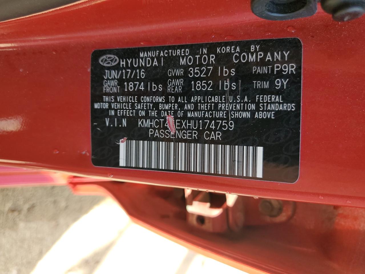 2017 Hyundai Accent Se VIN: KMHCT4AEXHU174759 Lot: 85852825