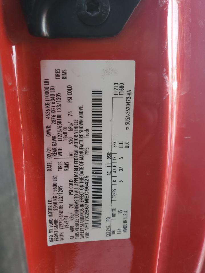 2021 Ford F250 Super Duty VIN: 1FT7X2B67MEC96425 Lot: 85291385